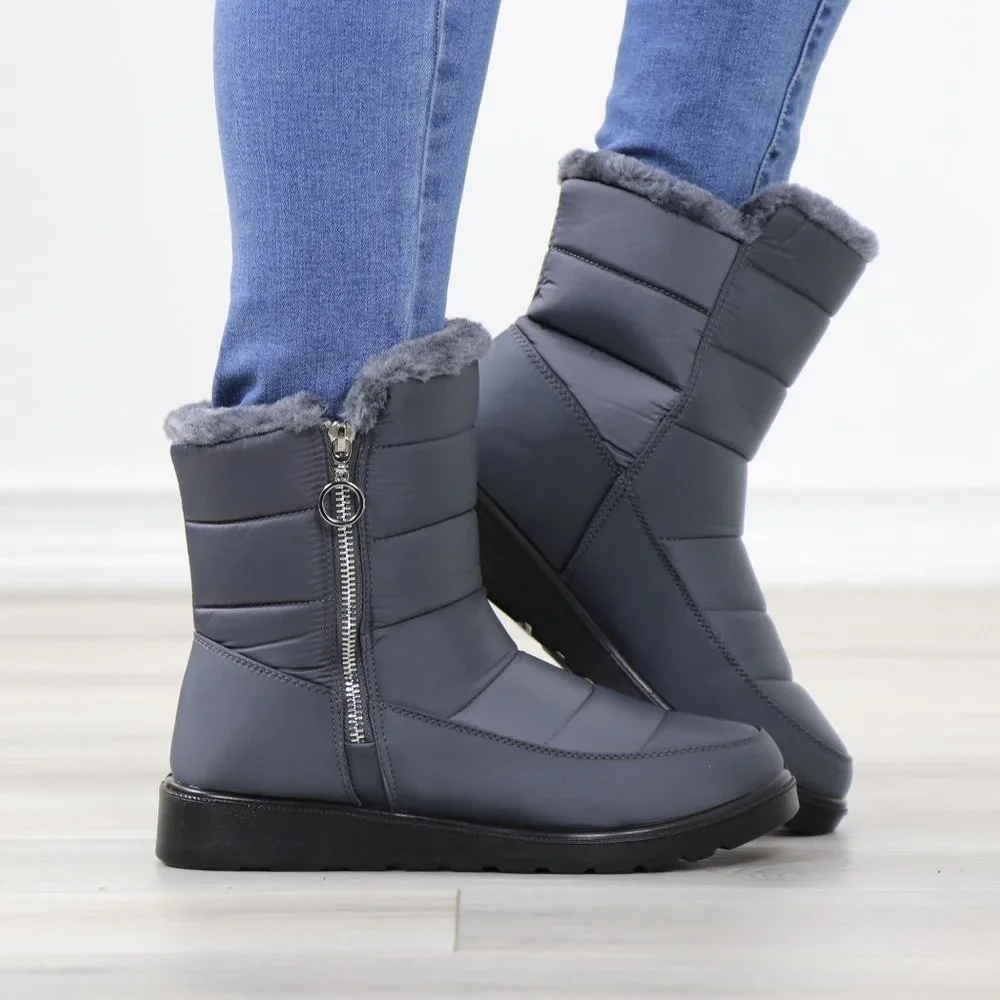 Rain Ankle Boots Weather Resistant Warm Synthetic Fluff Inside Grey - Picture 2 of 14